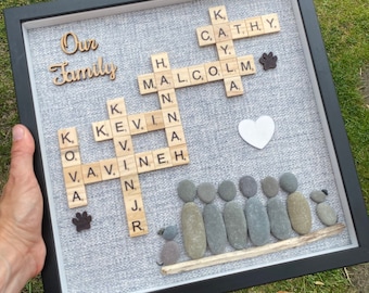 Family Scrabble & Pebble Frame,Personalised Gifts,Scrabble,Pebble Art Family, Scrabble Art, Fathers DayGifts, Family Gift, Birthday Gift