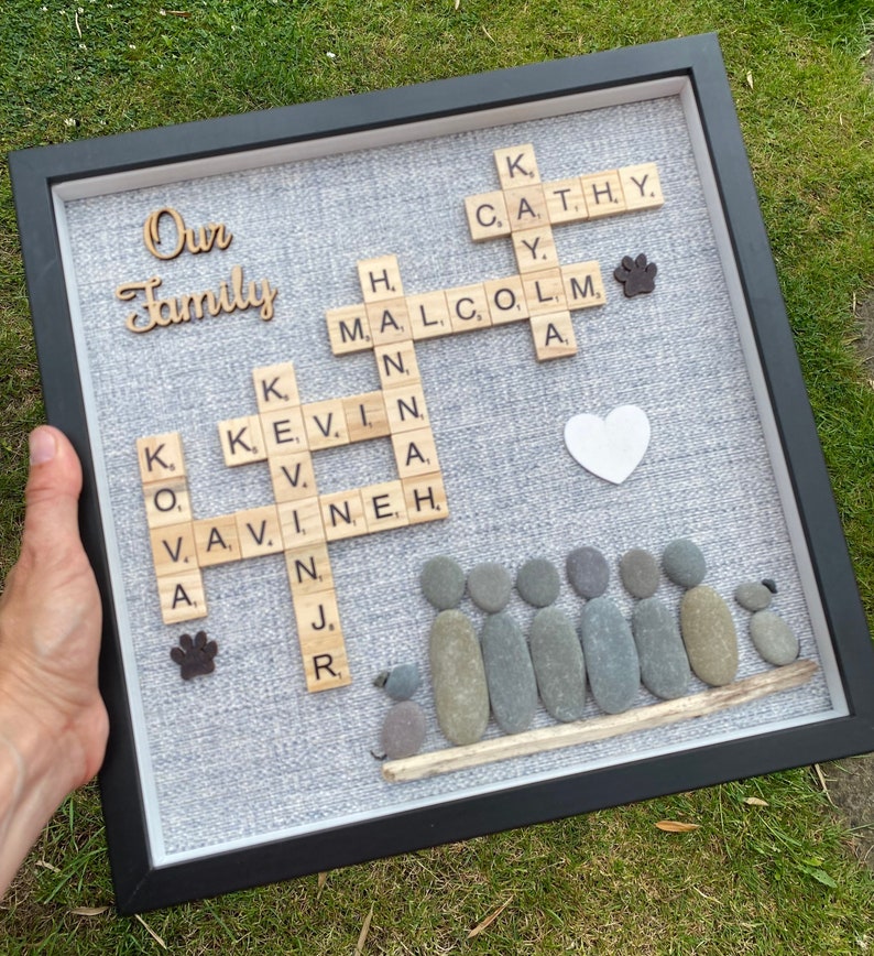 Family Scrabble & Pebble Frame,Personalised Gifts,Scrabble,Pebble Art Family, Scrabble Art, Fathers DayGifts, Family Gift, Birthday Gift image 2