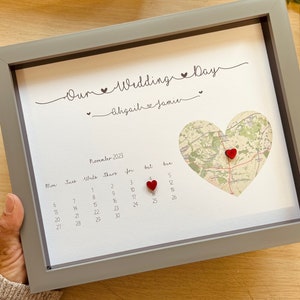 Personalised framed wedding map gift.