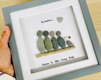 family pebble frame, personalised gifts, family pebble art, birthday gift for friend, new home gift, best home gift ideas, pebble frame