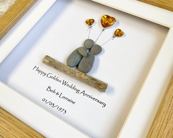 Golden Wedding Anniversary pebble Frame,Personalised Anniversary Pebble Frame,Wedding Anniversary gift, Gift for Grandarents, Wedding Gifts