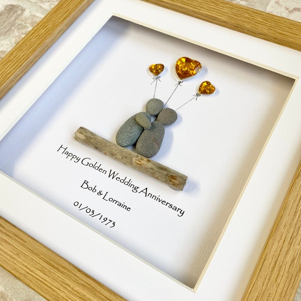 Golden Wedding Anniversary pebble Frame,Personalised Anniversary Pebble Frame,Wedding Anniversary gift, Gift for Grandarents, Wedding Gifts
