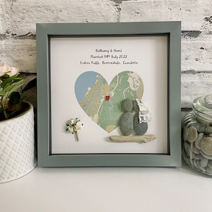 Cadeau de mariage personnalisé, cadre carte de mariage, cadre boîte personnalisé, cadeau de mariage, idées cadeaux pour couples, cadre en galets de mariage, cadeau de mariage