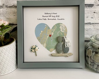 Personalised Wedding Gift, Wedding Map Frame, Personalised Box Frame Wedding Gift Couples Gift Ideas Wedding Pebble Frame,Wedding Gift