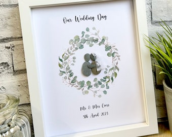 Personalised Wedding Gift, Wedding Frame, Personalised couple Frame Wedding Gift Couples Gift Ideas Wedding Pebble Frame,Wedding Gift