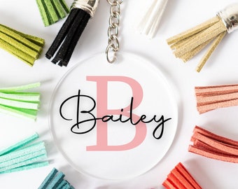 Monogram Keychain , Acrylic Keychain, Personalized Monogram Keychain with Tassel,2" circle keychain- Keychain For Women Custom Keychain