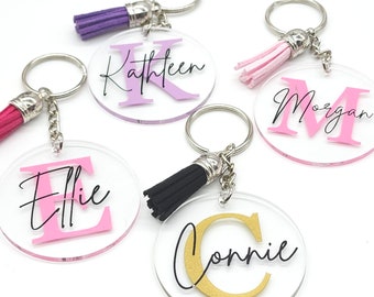 Monogram Keychain , Acrylic Keychain, Personalized Monogram Keychain with Tassel,2" circle keychain- Keychain For Women Custom Keychain