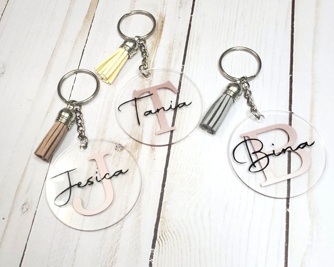Acrylic Keychain, Personalized Monogram Keychain With Tassel,2