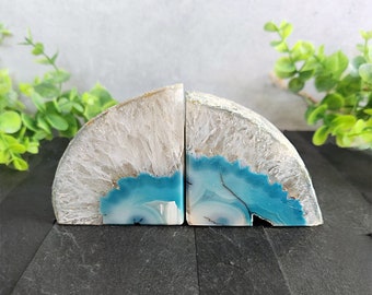 Mini serre-livres en agate bleu sarcelle, serre-livres en agate, serre-livres en cristal, coin livre, décoration d'étagère, décoration d'intérieur, support de palette de maquillage, autel, support de tarot