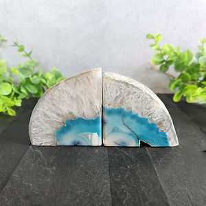 Mini Teal Agate Bookend, Agate Bookends, Crystal Bookends, Book Nook, Shelf Decor, Home Decor, Makeup Palette Holder, Altar, Tarot Holder image 1