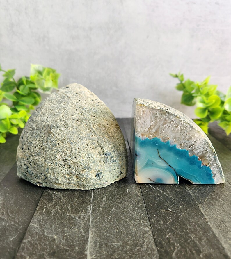 Mini Teal Agate Bookend, Agate Bookends, Crystal Bookends, Book Nook, Shelf Decor, Home Decor, Makeup Palette Holder, Altar, Tarot Holder image 5