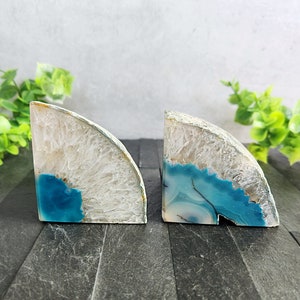 Mini Teal Agate Bookend, Agate Bookends, Crystal Bookends, Book Nook, Shelf Decor, Home Decor, Makeup Palette Holder, Altar, Tarot Holder image 4