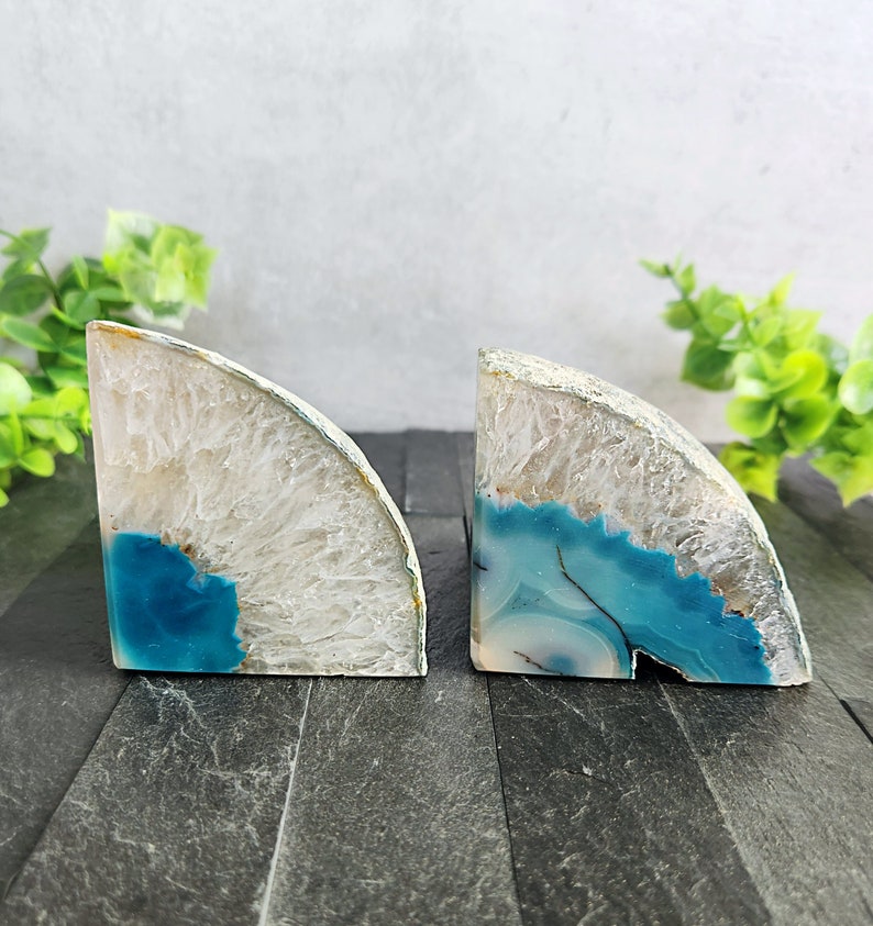 Mini Teal Agate Bookend, Agate Bookends, Crystal Bookends, Book Nook, Shelf Decor, Home Decor, Makeup Palette Holder, Altar, Tarot Holder image 4