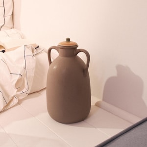 Vintage Beige Ceramic Large Vase with Lid