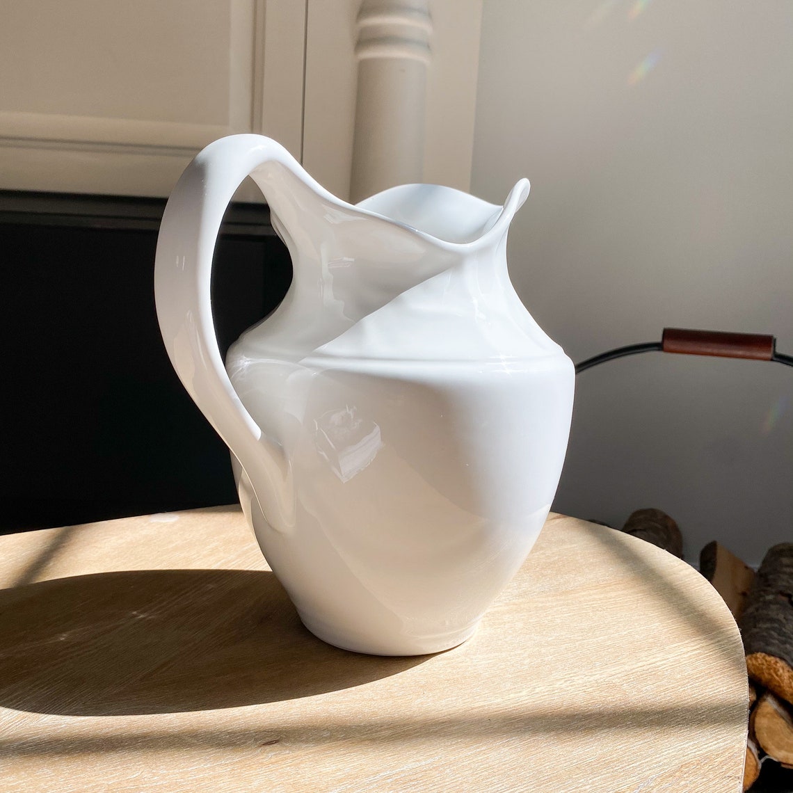 Vintage White Ceramic Pitcher Vase Vintage Vases Vintage Etsy