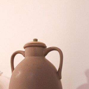 Vintage Beige Ceramic Large Vase with Lid