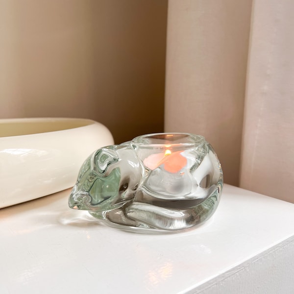 Glass Cat Candle Holder Etsy