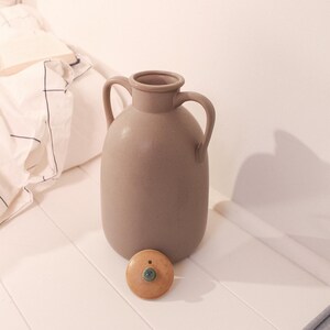 Vintage Beige Ceramic Large Vase with Lid