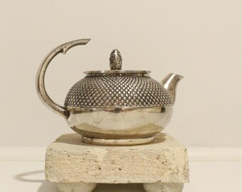 Vintage Silver Teapot, Decorative Metal Tea Pot, Mid Century Tea Kettle, Collectible Tea Server