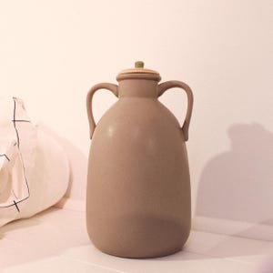 Vintage Beige Ceramic Large Vase with Lid