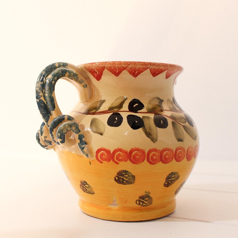 Vintage italian hand painted oilive oil pitcher