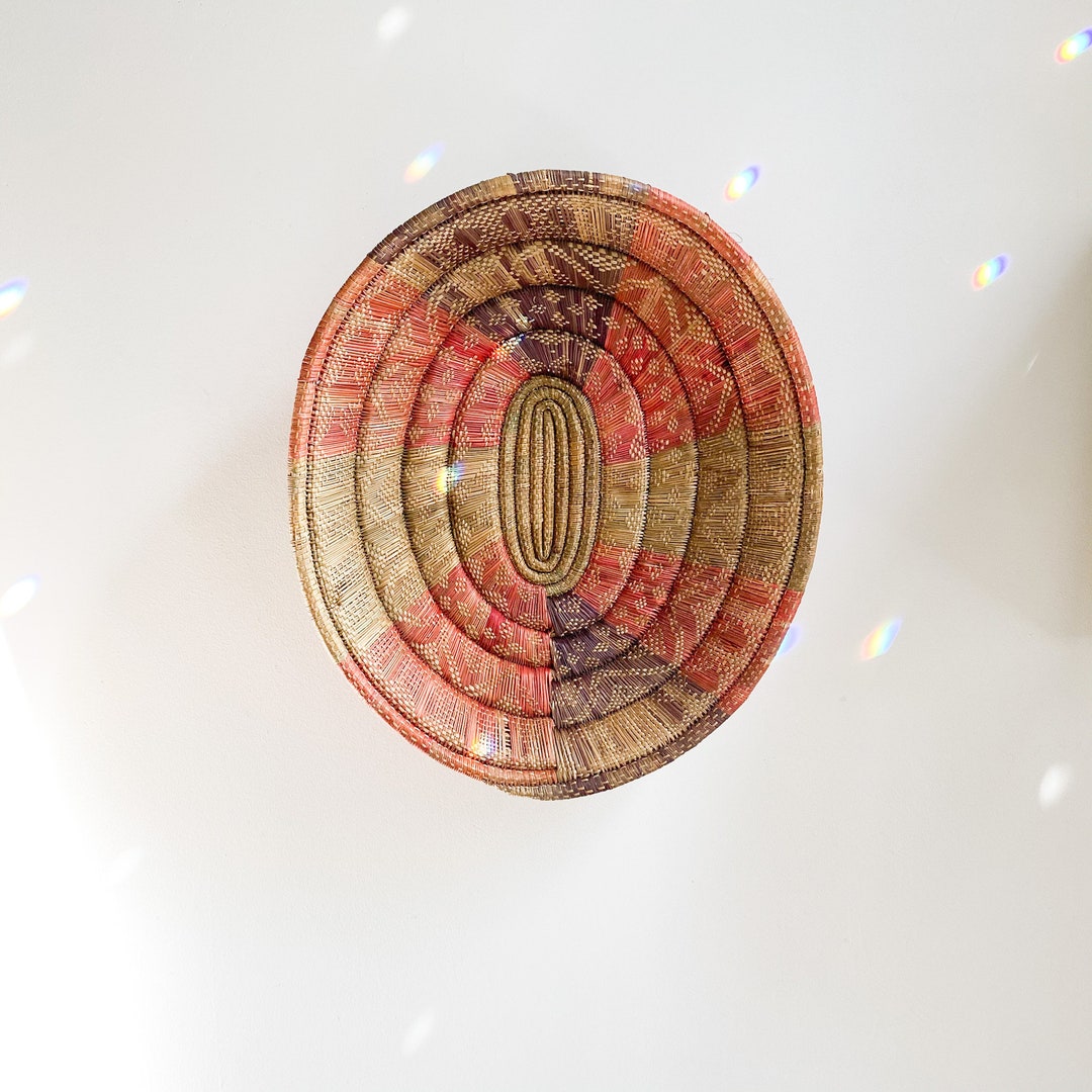 Vintage African Rattan Wall Decor, Vintage Woven Rattan Hanging