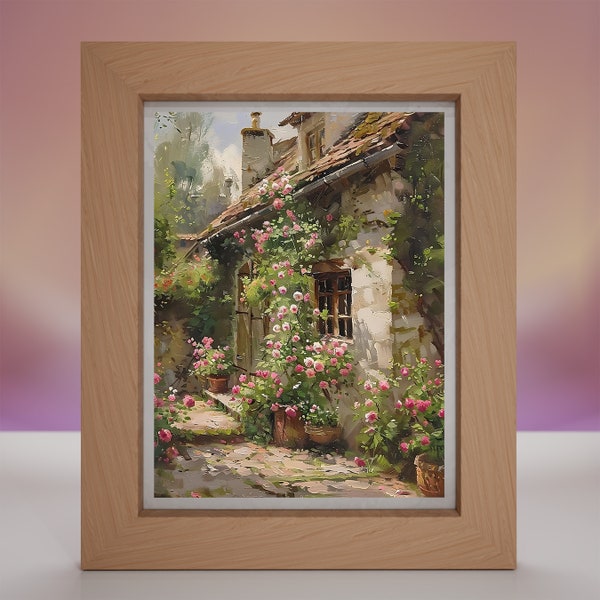 Enchanting Ivy-Clad Cottage: A Rustic Retreat Amidst Blooming Florals - Digital Wall Art for Home Decor | Farmhouse decor | Printable art