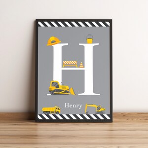 Construction Truck Initial Print, Personalized Boy Nursery Decor