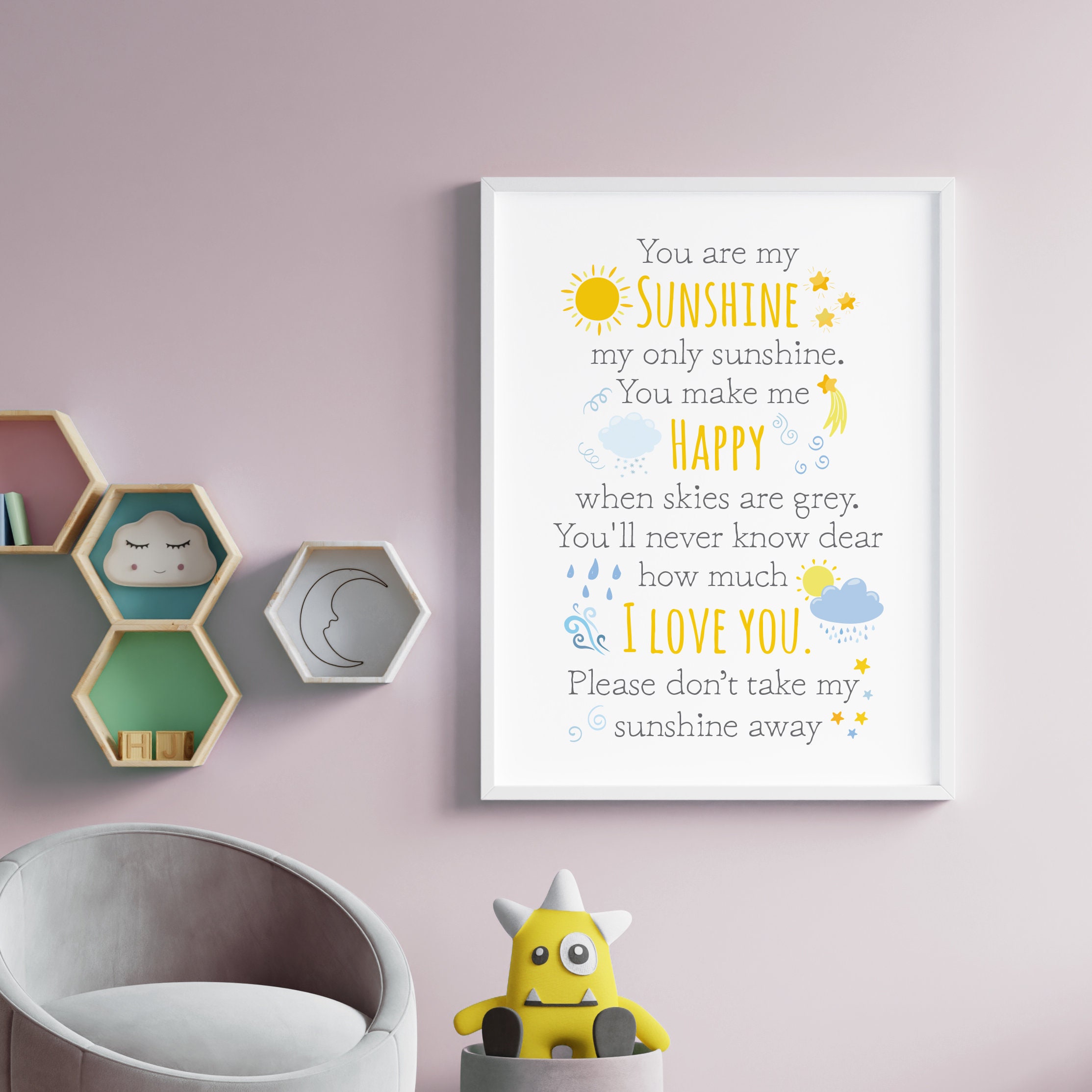 You Are My Sunshine Childrens Print, New Baby Gift, Wall Art, Wordart