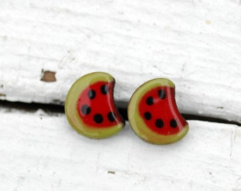 Watermelon stud earrings, Cute fruit earrings, Tiny watermelon slice earrings, Quirky Earrings, Fruit adorable design, Summer jewels for her