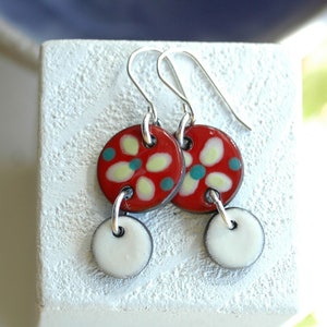 Handmade Red Ceramic Dangle Earrings, Sterling Silver Hooks