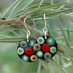 Round dangle earrings, black dangle earrings, casual round earrings, light round earrings, original dangle earrings, ceramic hook earrings