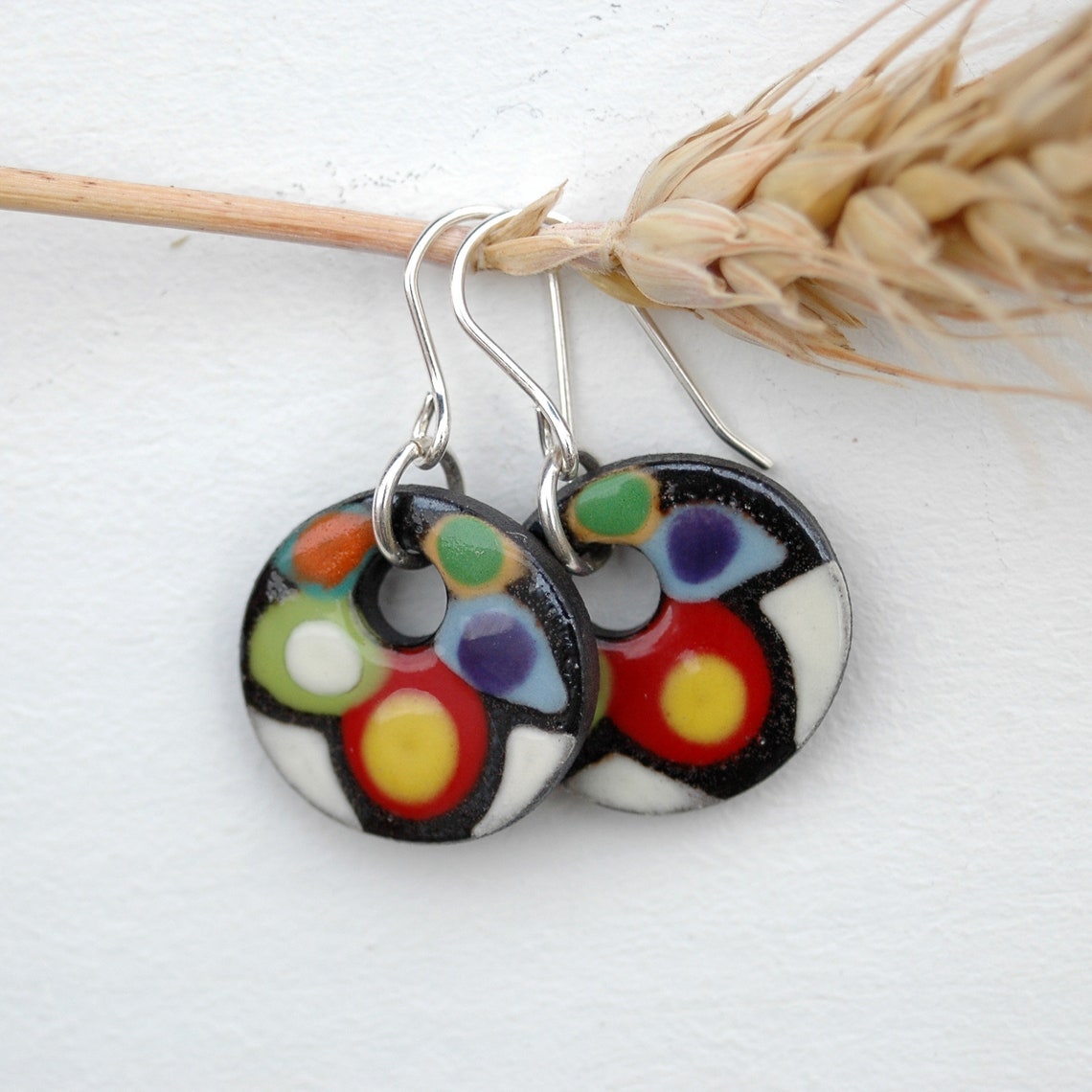 Multicolor ceramic earrings colorful hoop earrings fun Etsy