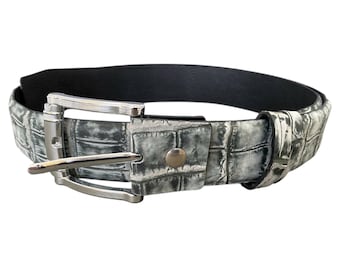 gray handmade Genuine alligator nubuck Leather Belt Men's with prong buckle, Luxury Skin Belt, Custom Waist Size,Anniversary Gift for him