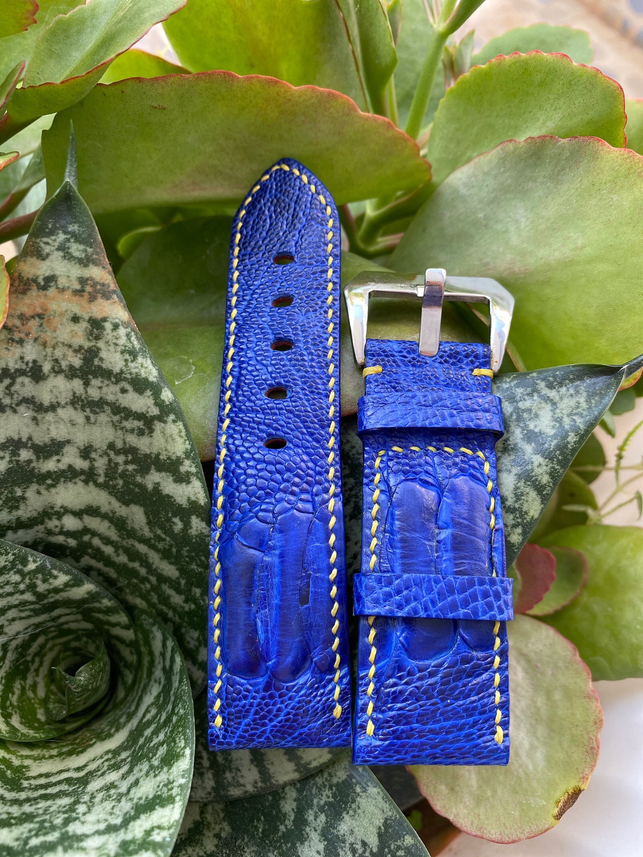  Custom Navy Blue Ostrich Leather Watch Bands Quick Release  Custom Name Engraved Watch Strap Classical Unique Gift For Men Women :  Handmade Products