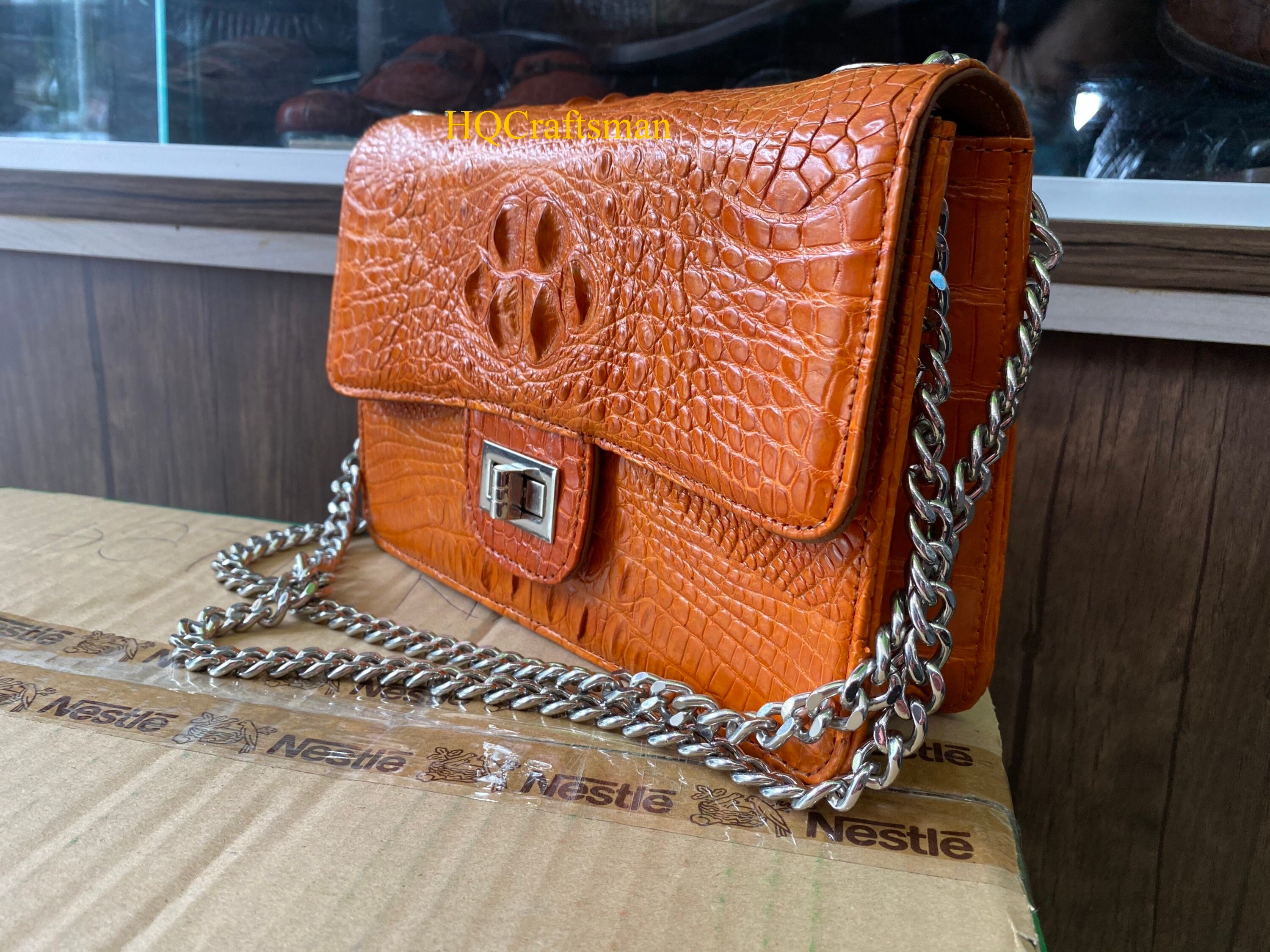 Oảnge Mini Crossbody Bag Vietnamese Alligator Leather Hanbag Etsy
