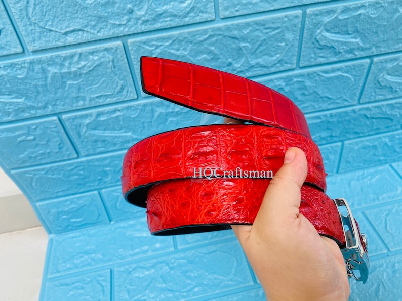 Customize Belt Gift For Him Red Premium Genuine AlligatorCrocodile Belt Mens BuckleHigh Quality Handmade Leather Belt For Men