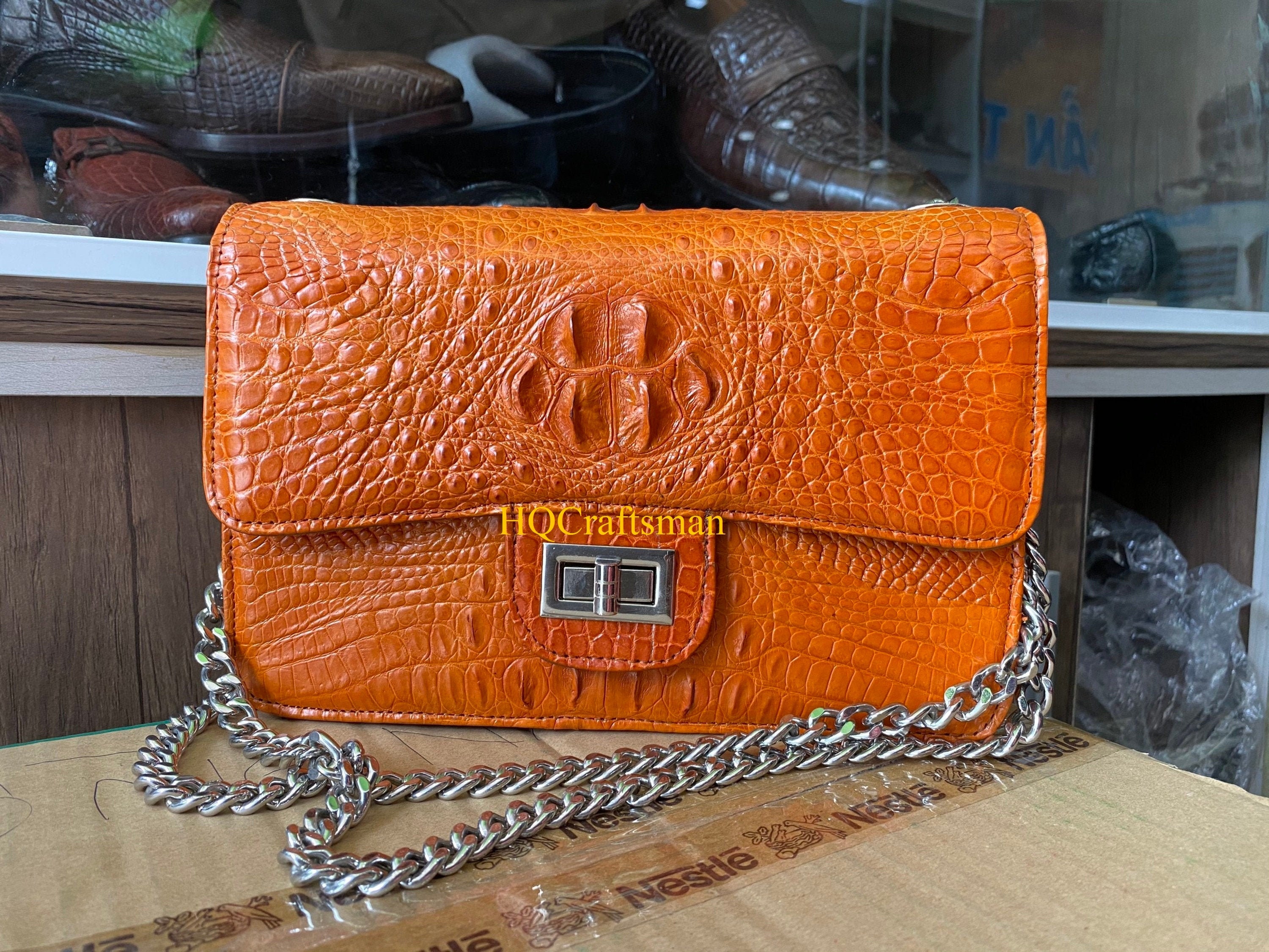 Oảnge Mini Crossbody Bag Vietnamese Alligator Leather Hanbag Etsy