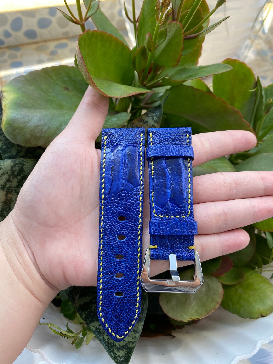 Blue Ostrich Leather Watch Strap Band, Custom Watch Strap Band, Leather ...