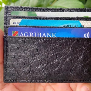Tarjetero de piel de avestruz negra de primera calidad, tarjetero, regalo para él, billetera de piel, tarjetero de piel hecho a mano