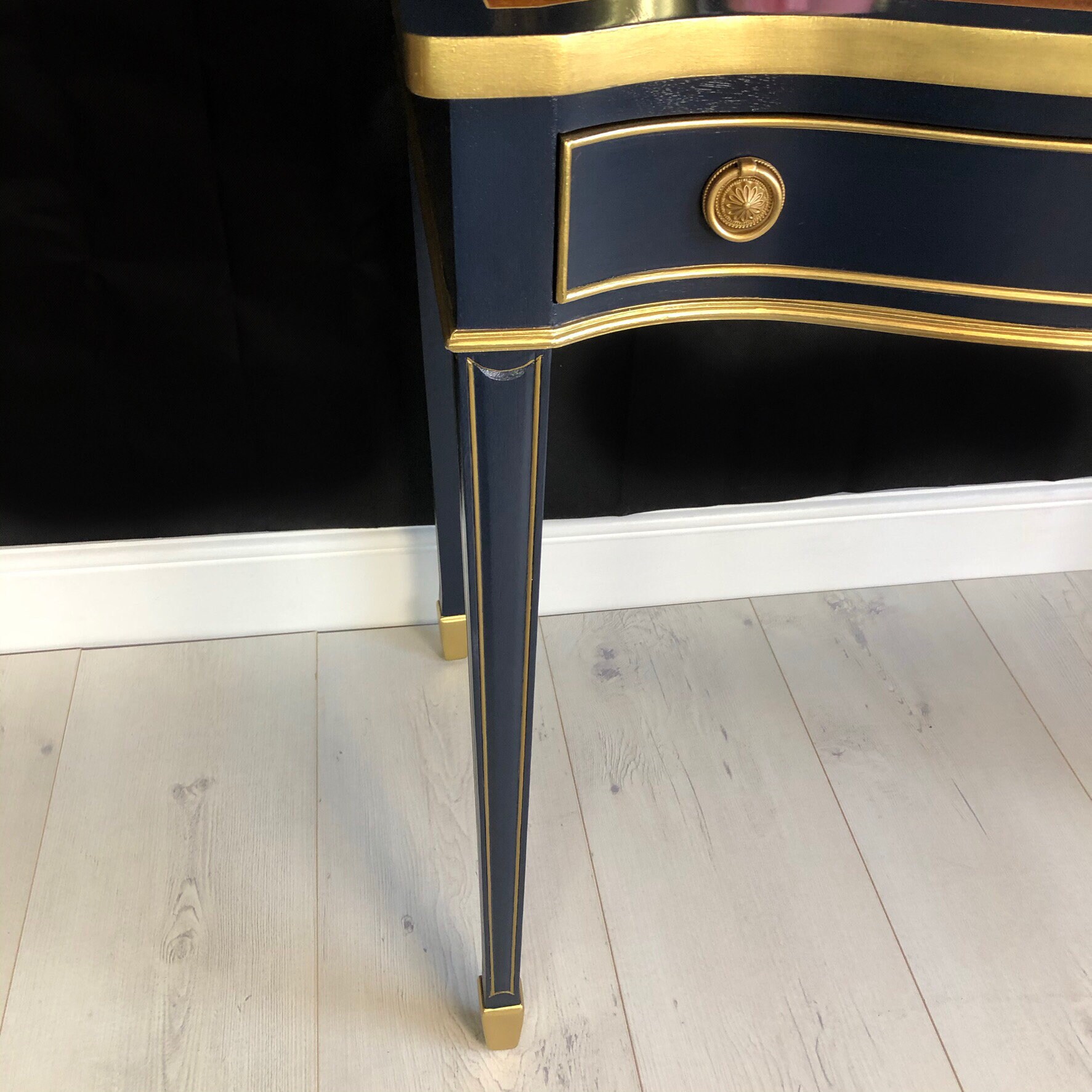 Writing desk Navy blue & Gold desk Regency style serpentine Etsy