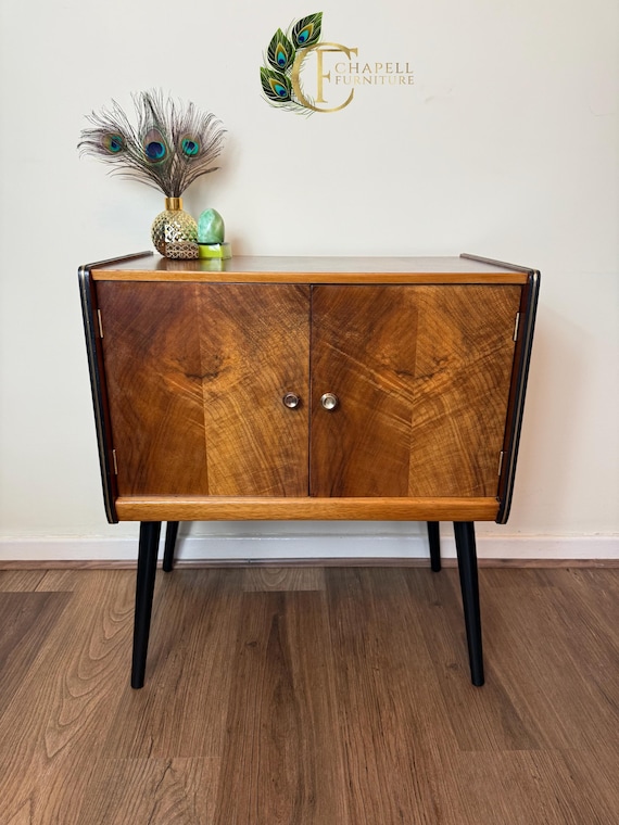 SOLD Mid Century 1950s Restored Record Vinyl Storage Cabinet on
