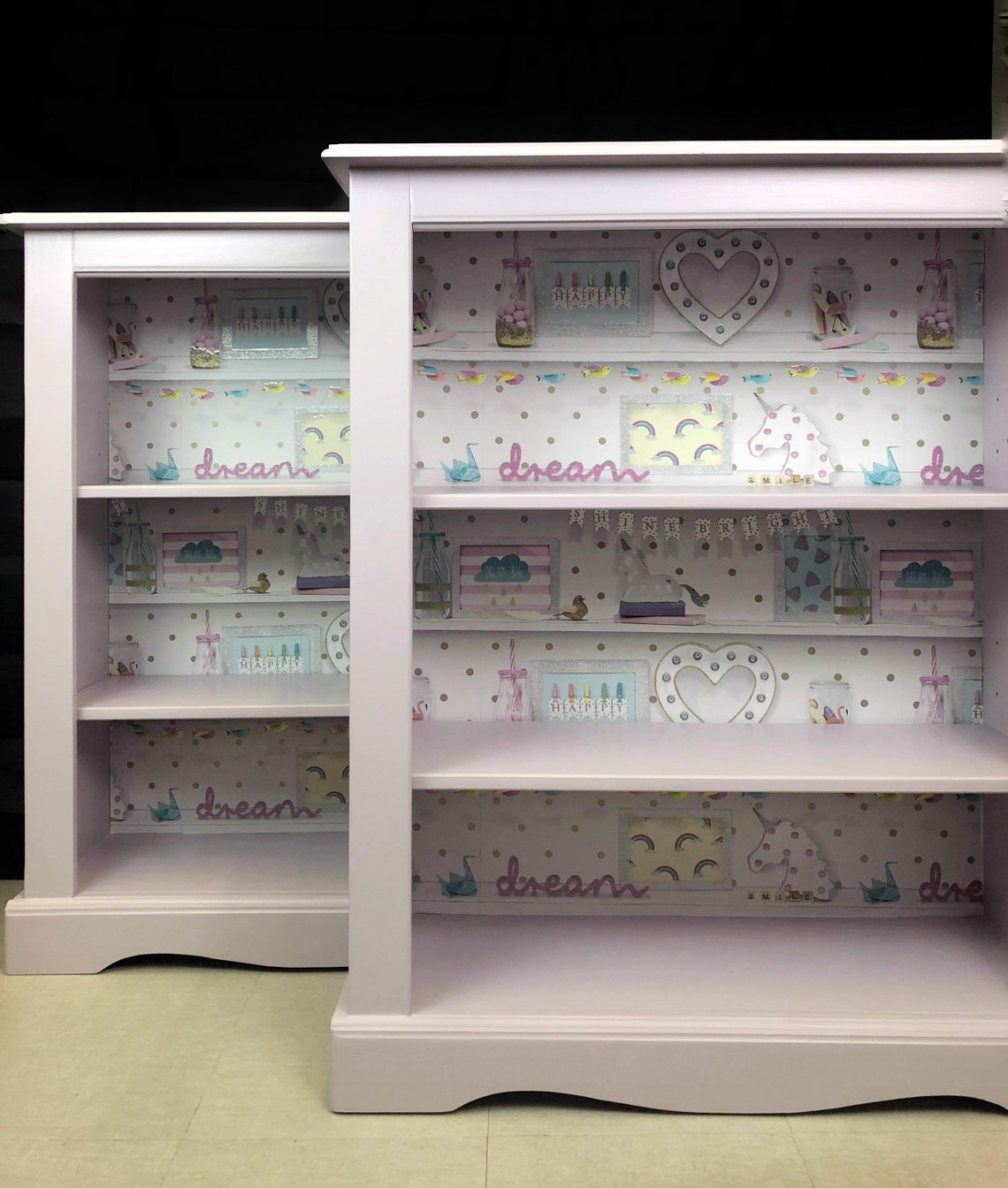 Pink Bookcase Pink Bookshelf for girls with unicorn Etsy