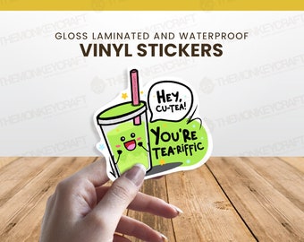 Boba Stickers, Cutie, food stickers, food journal, foodie stickers, food pun journals, hydroflask, tumbler, tea sticker, stanley quencher