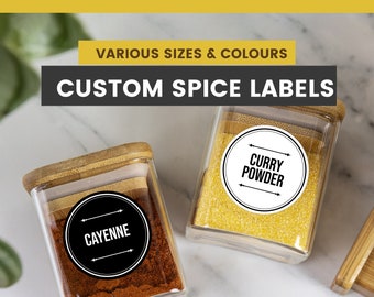 Round Spice Labels • Kitchen Organization • Custom Spice Labels • Water Resistant • Modern Spice Labels • Pantry Custom Spice Jar Labels