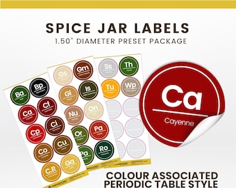 Jar Labels • Periodic Table • Custom Spice Labels • Modern Spice Jar Labels • Pantry Decals Custom Spice • Colorful Spice Labels • Kitchen