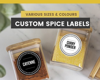 Spice Labels • Minimalistic Design • Custom Spice Labels • Water Resistant • Modern Spice Jar Labels • Pantry Decals Custom Spice Jar Labels
