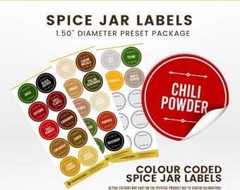 Colourful Spice Labels • Minimalistic Design • Custom Spice Labels • Water Resistant • Modern Spice Jar Labels • Pantry Decals Custom Spice