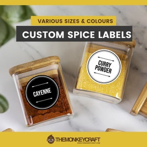 Round Spice Labels • Kitchen Organization • Custom Spice Labels • Water Resistant • Modern Spice Labels • Pantry Custom Spice Jar Labels