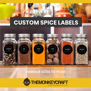 Spice Labels • Minimalistic Design • Custom Spice Labels • Water Resistant • Modern Spice Jar Labels • Pantry Decals Custom Spice Jar Labels